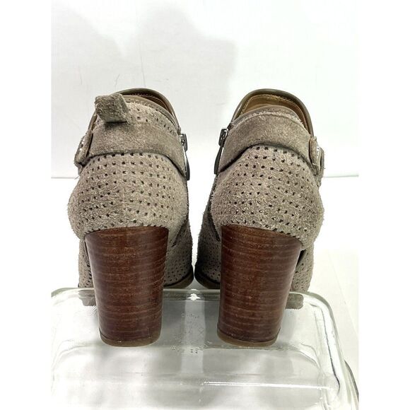 Franco Sarto Size 9 Taupe Suede Lazer Cut Ankle Booties Cut Out Block Heel - Picture 5 of 12